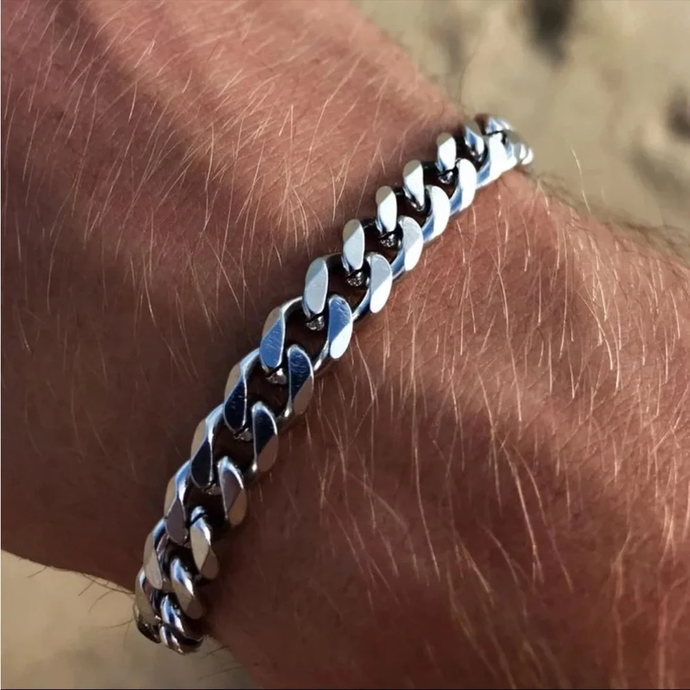 Men’s stainless steel Cuban chain silver bracelet